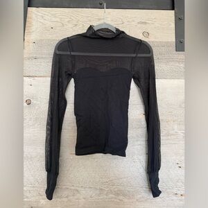 Free People Black Sheer Long Sleeve Top